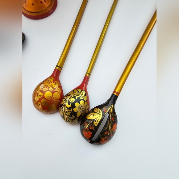 KHOKHLOMA Wooden Spoon Hand Painted RUSSIAN Lacquer Black Red & Gold Lot(8) - Picture 3 of 14